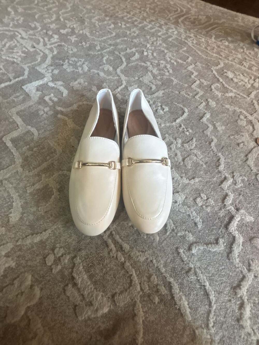 Old Navy Soft Loafer Bone Faux Leather Flats with Gold Tone Metal Accent